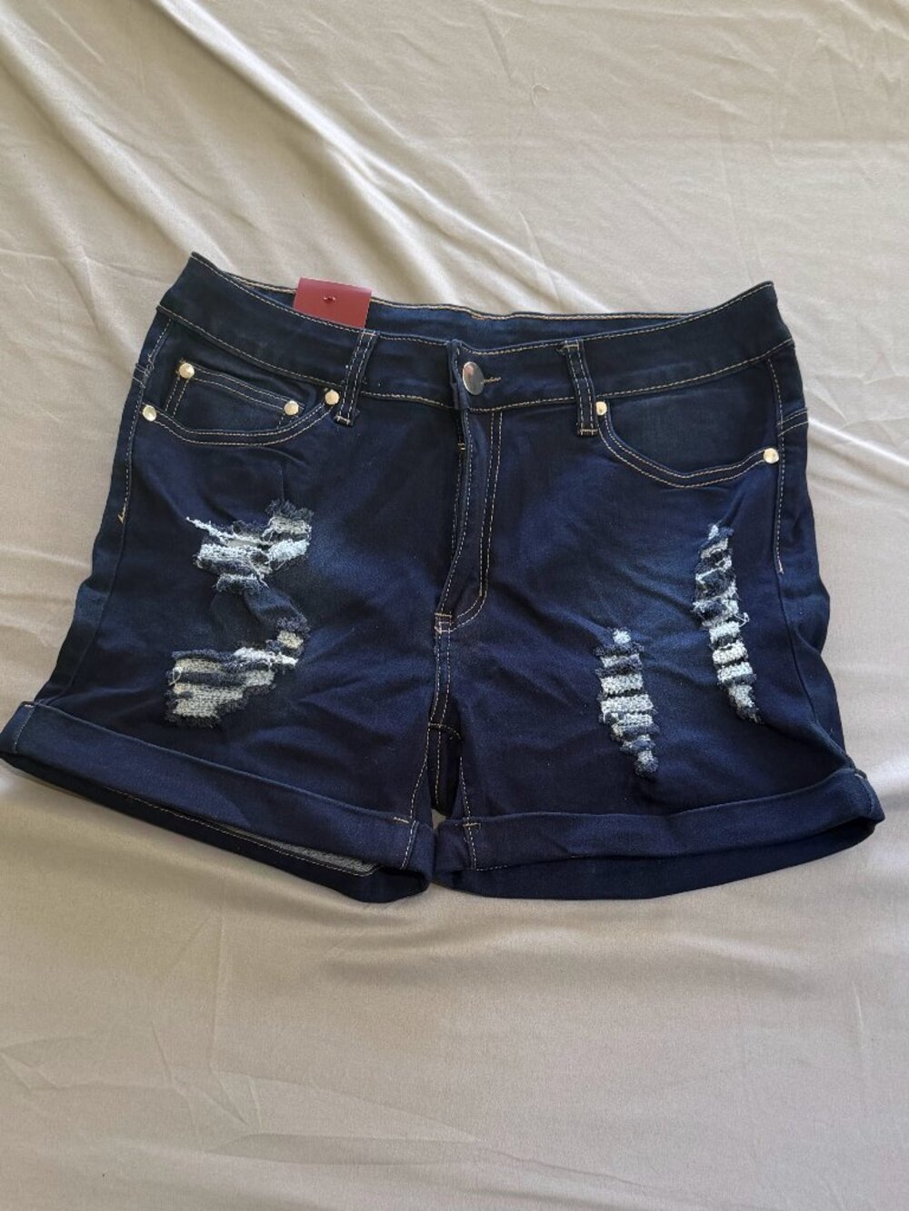 T&Y Fashion Juniors Distressed Dark Wash Jean Denim Shorts 15/16 New w/Tags